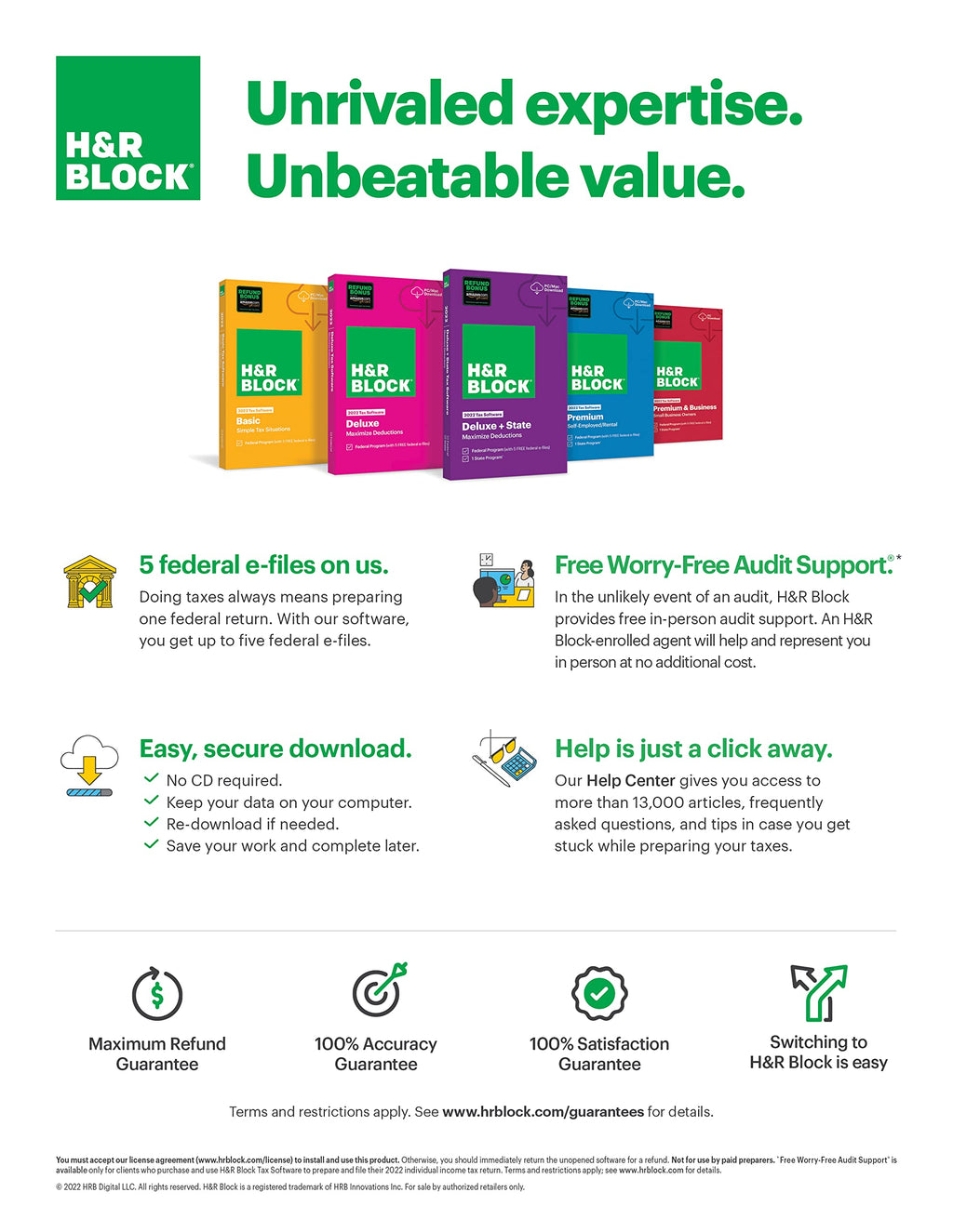 H&R Block Tax Software Deluxe + State 2022 [PC Download]